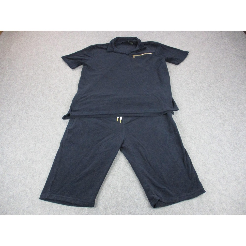 Sean John Track Suit Mens 2XL XXL Blue French Terry Velvet Polo Shirt Shorts